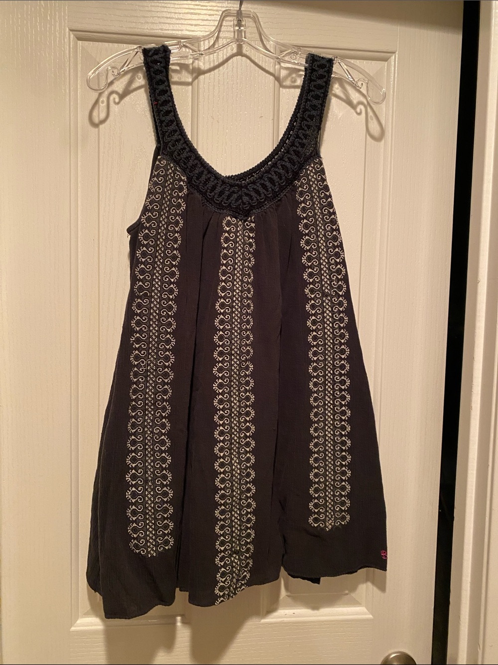 Billabong Black Mini Dress with White Embroidered Stripes